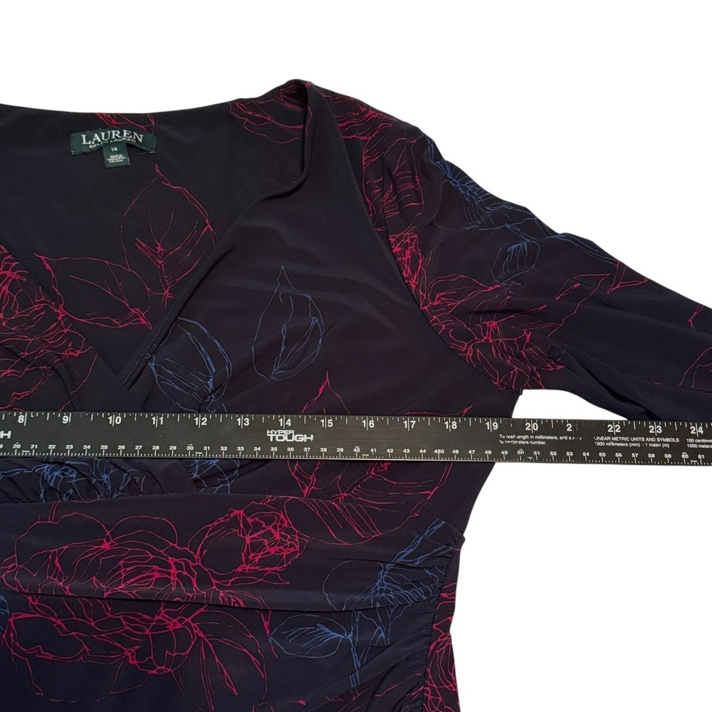 Lauren Ralph Lauren Black Dress with Blue & Maroon Floral Accent - Long Sleeve - Picture 9 of 13